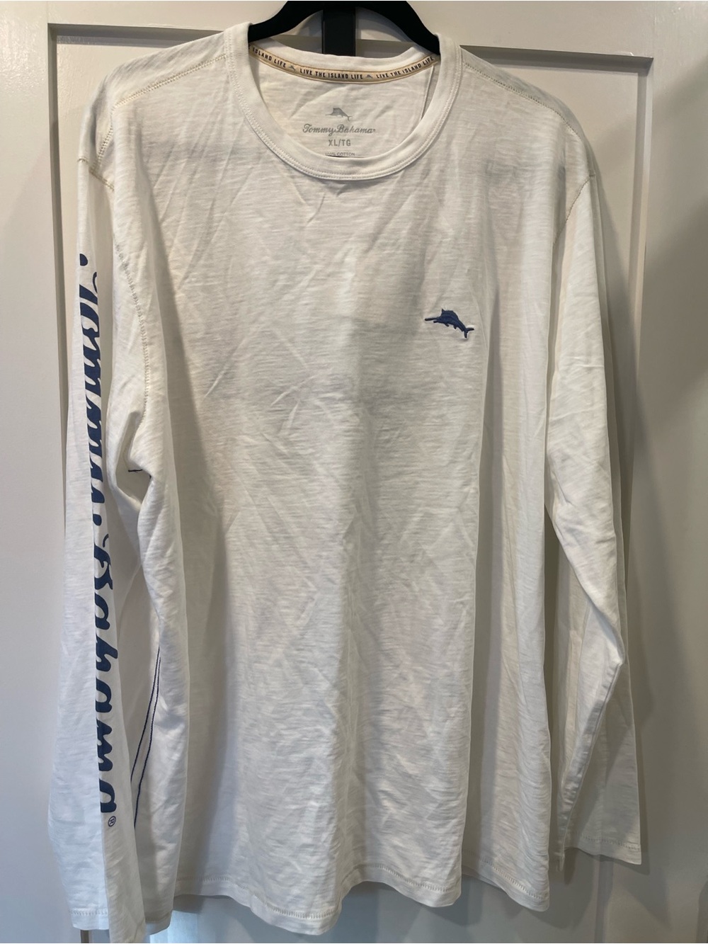 Men’s Tommy Bahama White L/S Shirt with American Flag Marlin Graphic sz XL $99